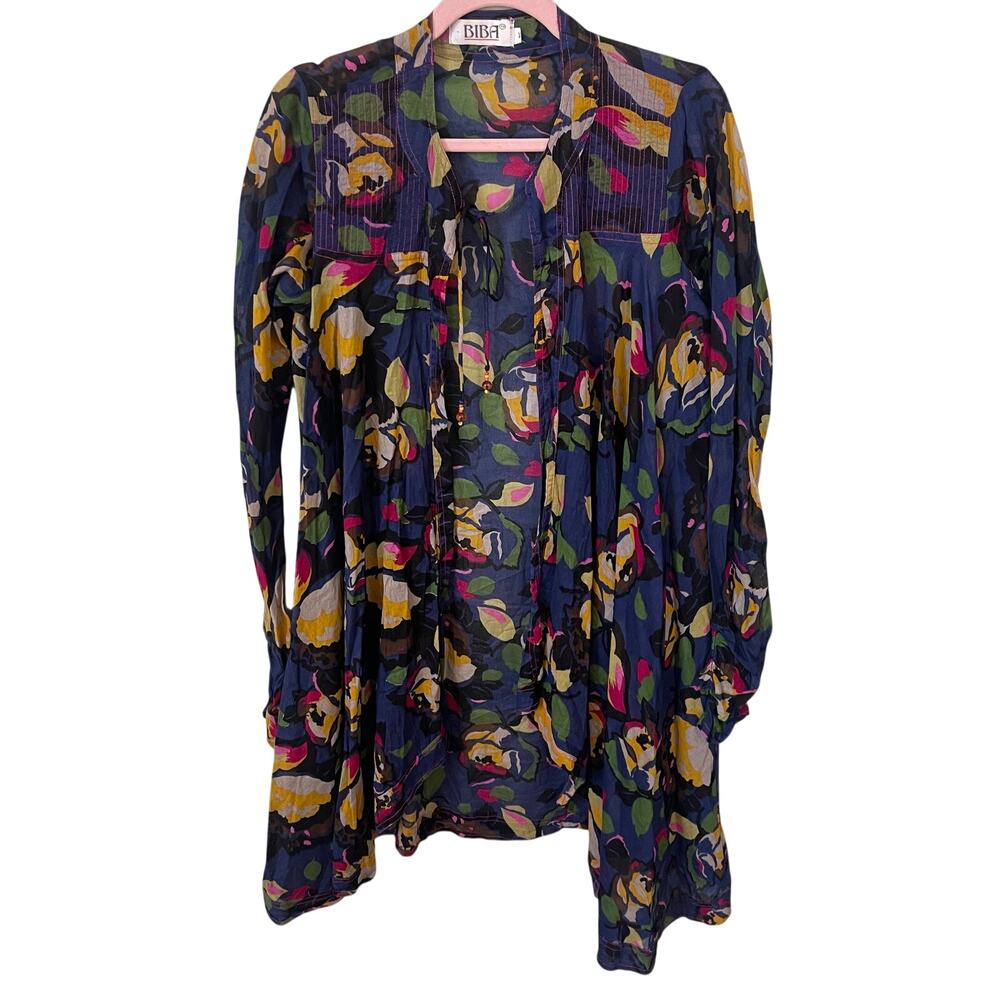 Biba Floral Boho Tie Front Second Layer Top Boho Light Cotton Womens‎ 36 Large